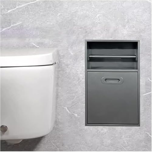 Multi-Layer Toilet Paper & Trash Can Storage Box, Stainless Steel Shower Niche, Easy Install Recessed Bathroom Organizer for Home, Hotel & Spa (Gray)