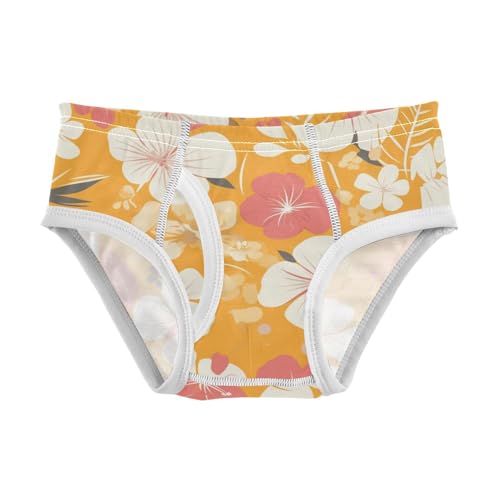 KLL Vintage Yellow Orange Floral Pattern Little Boys Comfort Nighttime Underwear Breathable Children Panties