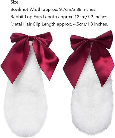 Pinzas para cabello de orejas de conejo de peluche rojo miniatura 5