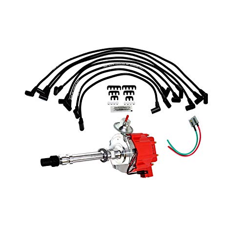A-Team Performance - HEI Distributor Red Cap with Black Spark Plug Wires Set Pigtail Harness Complete Kit - Compatible with Chevrolet GM SBC Small Block Chevy 262 265 283 302 305 307 327 350 383 400