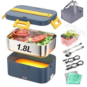 Electric Lunch Box Food Heater – 1.8l Portable Lunch Warmer, Upgraded Leakproof Heated Lunch Box for work/Office/Car/Truck with fork & Spoon and Insulated Carry Bag (Blue)