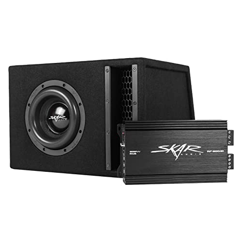 Image of Skar Audio Single 8 inch Complete 1,200 Watt EVL Series Subwoofer Bass Package - Includes Loaded Enclosure with Amplifier