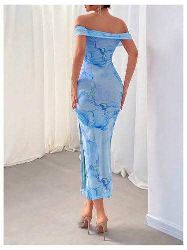 Image of Floerns Women's Floral Print Off Shoulder Short Sleeve Ruched Bodycon Long Dress
