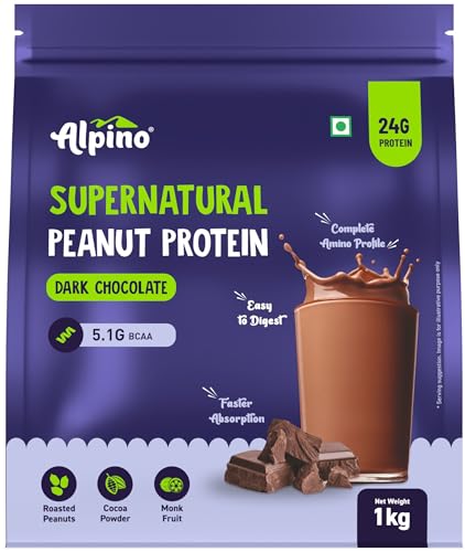 Image of ALPINO Supernatural Peanut Protein Powder Dark Chocolate 1kg - Roasted Peanuts, Cocoa Powder & Monk Fruit - 24g Protein, 5.1g BCAAs, No Added Sugar - World's First Peanut Protein Isolate