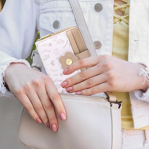 Image of Farcauo Cute Floral Womens Wallet Small Wallets for Women Thin Brown Women's Wallet Kawaii Flower Card Wallets for Women Ladies