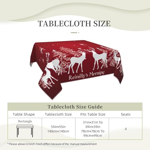 Nappe de Noël carrée cerf douce et sans plis pour table de fête