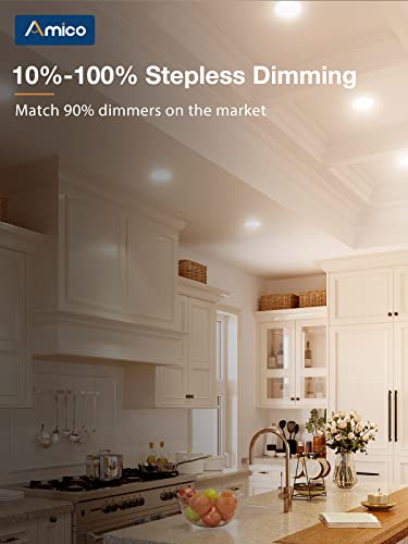 Amico 12 Pack 6 Inch 5Cct Ultra-Thin Led Recessed Ceiling Light With Junction Box, 2700K/3000K/4000K/5000K/6000K Selectable, 12W Eqv 110W, Dimmable Canless Wafer Downlight, 1050Lm High Brightness -Etl #TOP2