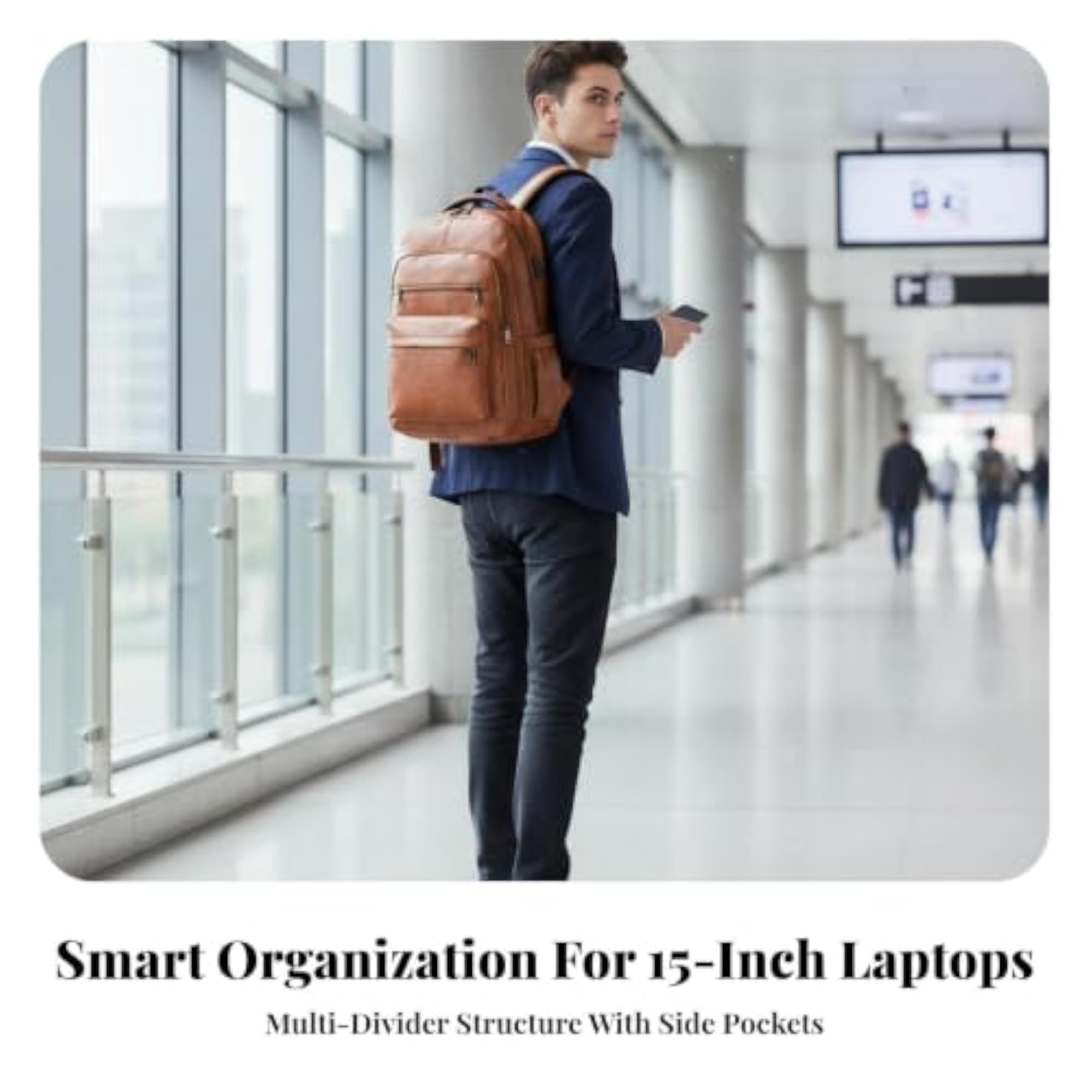 Waterproof Leather Laptop Backpack, Dark Brown