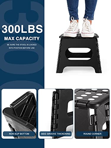 Image of Dyforce Kids Step Stool 11 Inch, 300lbs Folding Step Stool for Adults | Toddler Step stool Black,Anti-slip Heavy Duty with Carry Handle, Lightweight Foldable Stool for Bathroom Kitchen Bedroom
