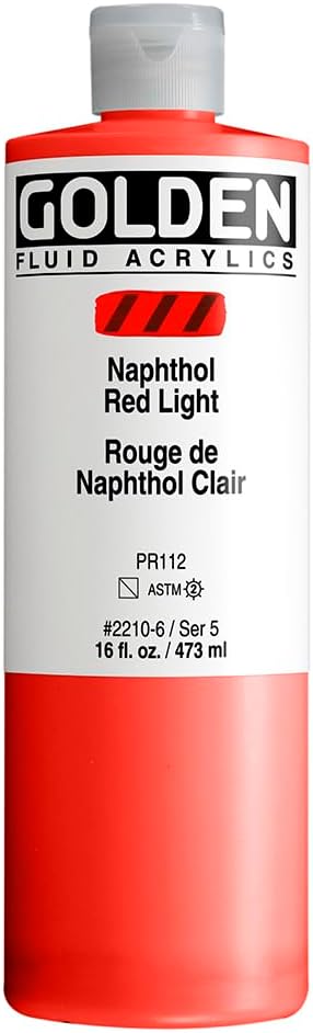 GOLDEN Fluid Acrylics, Naphthol Red Light, 16 fl. oz. Bottle, Professional Acrylic Paint, Semi-Transparent