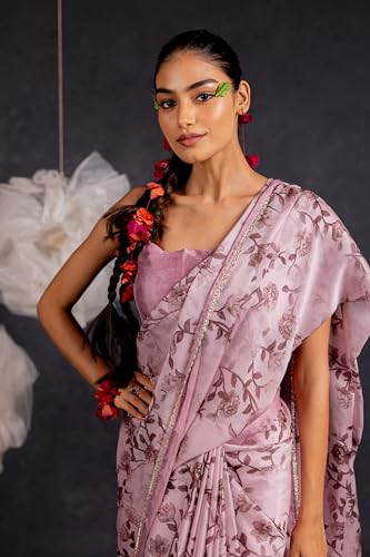 Image of MIRCHI FASHION Women Saree Chiffon Floral Printed | Breathable Festive Occasion Sari for Social Visits with Matching Blouse Piece