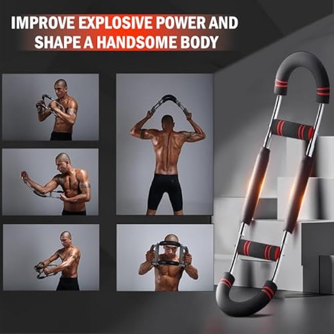 Latest-Gen Twister Arm Trainer, Adjustable Power Spring Workout Bar, Forearm Triceps Chest Exerciser Strengthener, Detachable Portable Home Fitness Equipment for Enhancing Upper Body Muscle