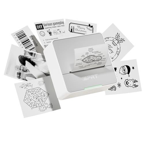 iDPRT Mini Sticker Printer Machine with 1 Roll Sticker Paper, Portable Thermal Printer for Study, Grey WhiteGrey