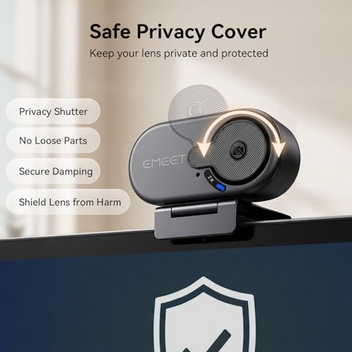Image of EMEET C100 2K Webcam for PC, Built-in Mic, Rotating Privacy Cover, Portable Metal Clip, Computer Camera for Home Office, Meetings, Learning, Streaming, External Webcam for Desktop, Laptop, PC USB-A