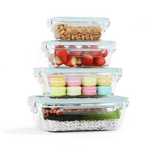 HAUSVIVO Lot de 4 Boîtes Alimentaires en Verre avec Couvercle | Récipients Hermétiques en Verre...