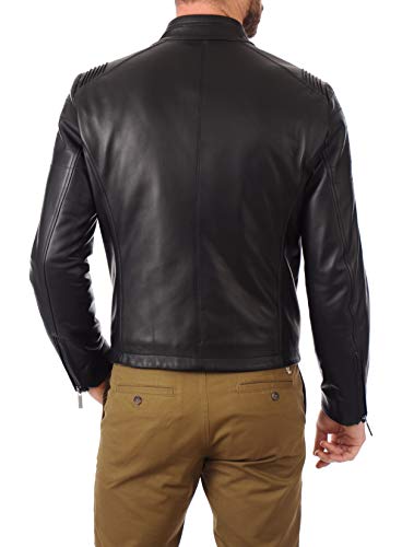 Image of D DOLLY LAMB Men's Lambskin Leather Bomber Biker Jacket - Winter Wear - Round Collar