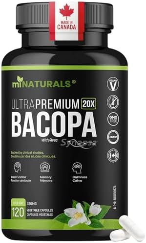 Bacopa Monnieri Brain Supplement, For Memory & Focus Capsules | Made in Canada | 120 Pills | Clinically Studied Formula | miNATURALS
