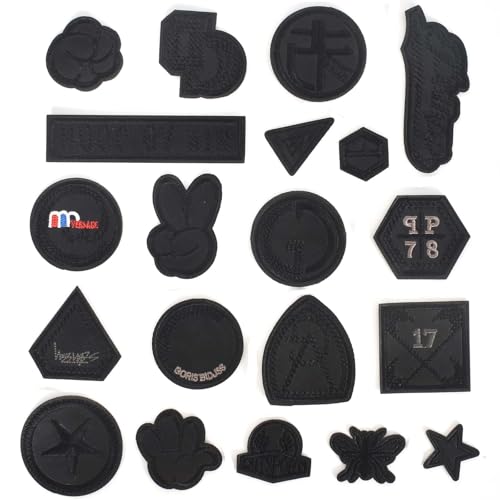 20 Piezas Parches Bordados Negros, Patch Sticker para Planchar o Coser en Ropa, Insignia Emblema de Insignia de Bordado, Parche Termoadhesivo, Parche de Hierro en Patches para Mochila, Gorras, Ropa