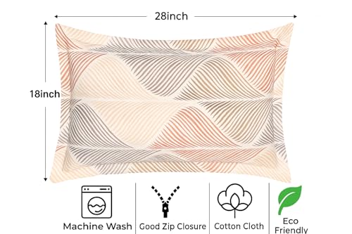 Image of HOUSE FOX Zipper Cotton Pillow Covers /Cases /Protectors (NOT Pillow) Set of 2 Pair Or 4 Pcs,Size -18x28inch with Zip /Chain (Grey Beige, Standard)