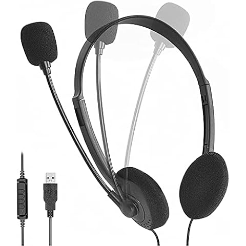 USB Headset with Microphone for PC Laptop Office Headset with Mic Adjustable Noise Cancelling Headphones with In-Line Control & Mute Computer Headsets for Call Center Work Skype Chat Online Courses Cover