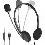 USB Headset with Microphone for PC Laptop Office Headset with Mic Adjustable Noise Cancelling Headphones with In-Line Control & Mute Computer Headsets for Call Center Work Skype Chat Online Courses