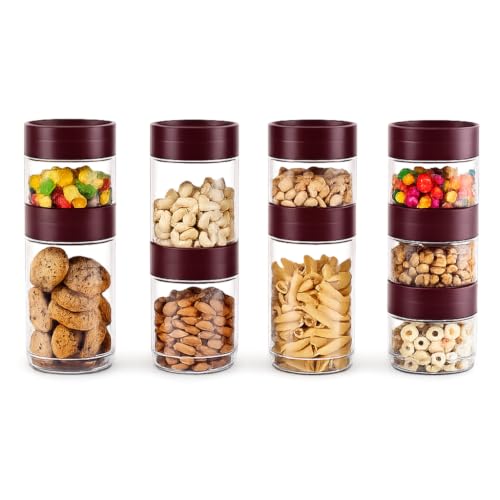 Image of CELLO Modustack Pet Storage Jar For Kitchen Set of 9 Pcs (1000ml x 2, 750ml x 2, 500ml x 5) Maroon | Freezer & Fridge Safe, Airtight Pet Kitchen Storage Box Container For Beans, Whole Grains, Spices