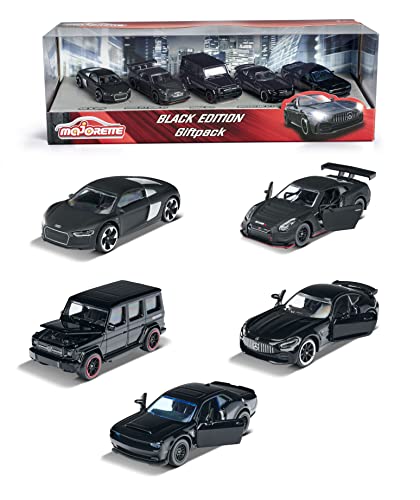 Majorette Black Edition 5er Set (7,5 cm) Schwarze Spielzeugauto - Modellauto-Sammlung mit Freilauf, ab 3 Jahren, Auto Spielzeug - 212053174