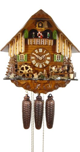 August Schwer Cuckoo Clock Cow, mill-wheel