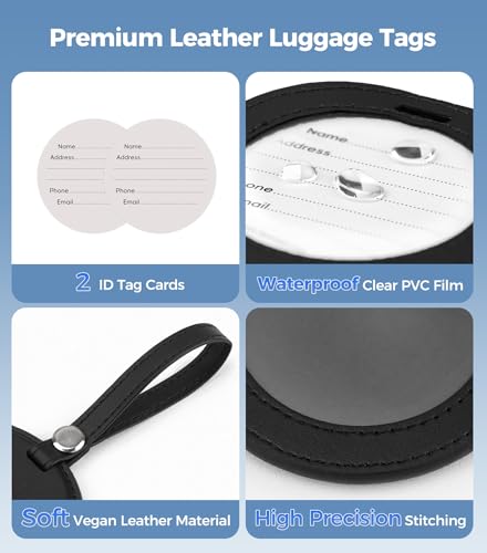 Smart Luggage Tag with Apple Find My, Premium Leather Suitcase Tags w/ 2 ID Labels, TSA-Friendly, Travel Essentials Tracker for Suitcase Baggage Backpacks, Black4