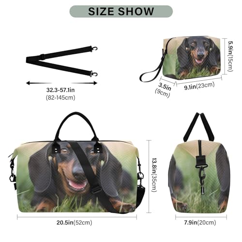 Large Travel Duffel Bag, Sitting Dachshund Sports Tote Gym Bag, Shoulder Weekender Overnight Bag for Women Men, Carry On Luggage with Toiletry Bags3