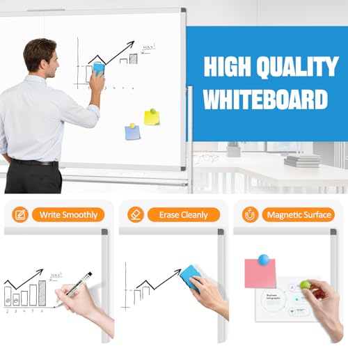 Image of Rolling Whiteboard 72 inch x 40 inch Sturdy Dry Erase White Board on Wheel | Large Magnetic Standing Whiteboard Easel with Double-Sided, Office Supplies, Home, School, Sliver Frame