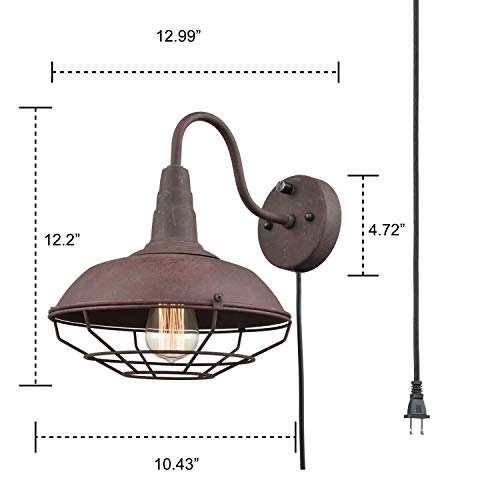 Yobo Lighting Industrial Rust Wall Sconce Plug-In Cage Wall Light Gooseneck Hardwired Sconce Lighting #TOP4