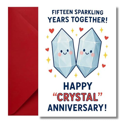 LimaLima 15th Wedding Anniversary Card For Husband & Wife Crystal Gifts Celebrating 15 Years Large A5 When Folded