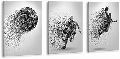 Canvas Wall Art Basketball Particle Silhouette Sports Poster Art Prints Painting Framed Pictures Art Work for Gym Home Office Kids Boys Room Wall Decor (16"x24"x3pcs, Basketball Particle Silhouette)