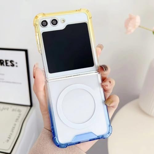 Couverture souple jaune bleu pour Galaxy Z Flip 5 avec finitions magnétiques haut de gamme