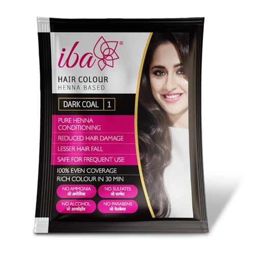 Image of Iba Hair Colour for Women - Dark Coal, 70g (Pack of 3) | 100% Pure Henna Based Powder Sachet | Natural Hair Colour & Long Lasting with Conditioning Formula | Reduced Hair Fall & Hair Damage | Shine & Nourish Hair | Free from Ammonia and Other Harmful Chemicals | Herbal Hair Powder for Hair Color | Black Henna