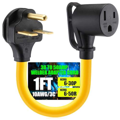 Image of Tellegloww NEMA 6-30P to 6-50R Welder Adapter Cord, 30 Amp 3 Prong Male Plug to 3 Prong Female Receptacle Dryer Welder Power Cord Adapter, STW 10 AWG /3C, 1FT, ETL Listed
