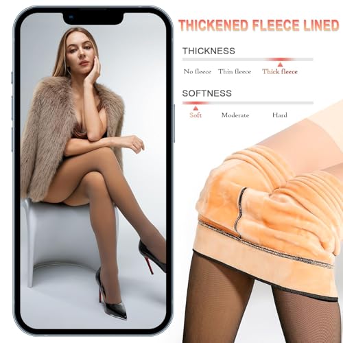 Image of KBVOT Fleece Lined Tights Women Sheer Warm Pantyhose Leggings Fake Translucent Thermal Winter Thick Tights for Dresses