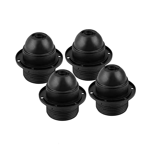HALOTEC | Pack 4 Portalámparas E27 | Arandela para Sujeción pantalla lámpara |Color Negro| Montaje M10x1 | Fabricado en Italia | Base para bombillas e27