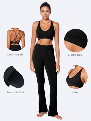 Sunzel V Neck Strappy Sports Bras for Women Criss Cross Back Halter Yoga Bra Removable Cups Padded Workout Running Gym Tops3