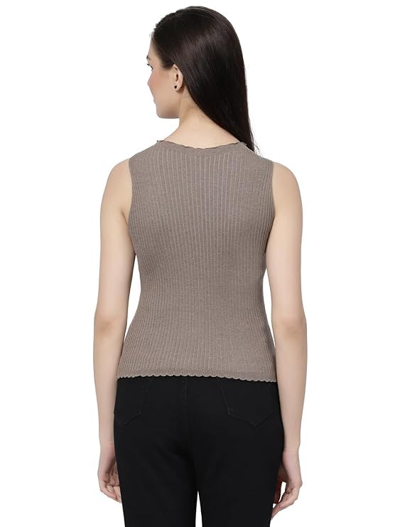Image of Kalt Womens Knitted, Ribbed Cotton Fitted Sleeveless Round Neck Cami Tank Top