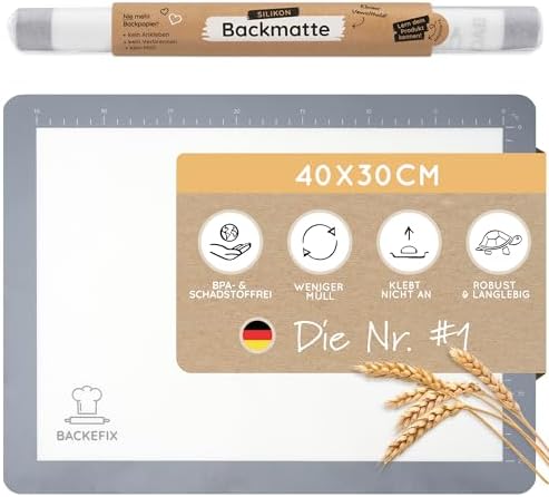Backefix Silikon Backmatte Grau – hochwertige, wiederverwendbare Dauerbackfolie als gesunde Alternative zu Backpapier ohne PFAS und BPA, alltagstauglich, antihaftend und spülmaschi