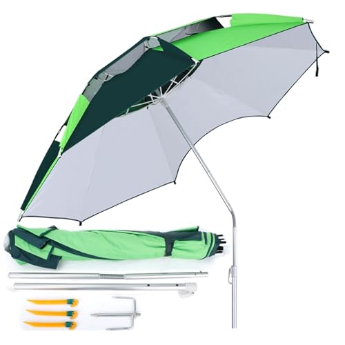 Sombrilla de playa resistente al viento, protección UV 50+, plegable, para exteriores, sombrilla inclinable para jardín, verde, 220cm/7.2ft
