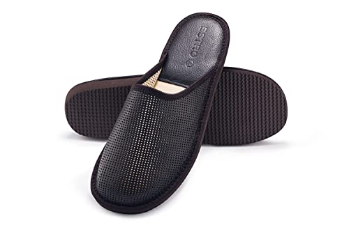 ESTRO Pantoufles Homme Ete Cuir - Pantoufles Homme Cuir Chaussons Homme Ouvert Mules Homme Cuir Semelle Inoubliable F19 (Marron Foncé F20, 41 EU)