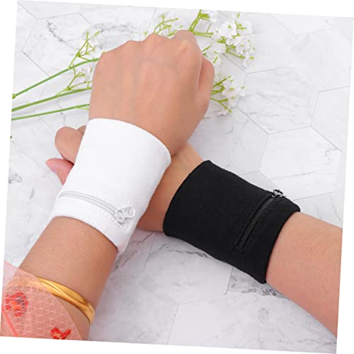 2Pcs Portable Wristband Bag with Zipper Pouch for Keys and Coins Lightweight Change Holder for Running and Outdoor Sports White Black3