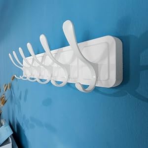 SKOLOO Coat Rack Wall Mount - Scandi-Style Wooden Carved-Block Coat Hook, Wall Coat Hanger with 6 Hooks for Hanging Coats, Hats, Clothing, Scarfs, White SKOLOO Coat Rack Wall Mount Scandi Style Wooden Carved Block Coat Hook Wall Coat Hanger with 6 Hooks for Hanging Coats Hats Clothing Scarfs White