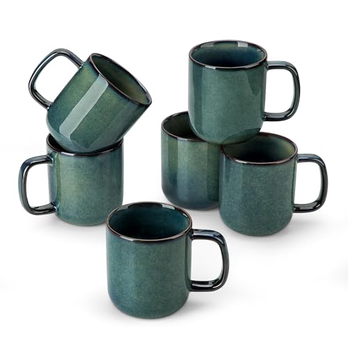 vancasso Lot de 6 Tasses à Café en Grès - 360ml - Ensemble de Mugs avec Anse pour Thé, Café, Lait, Cappuccino - Résistant au Lave-vaisselle et Micro-ondes - Vert à Émail Réactif