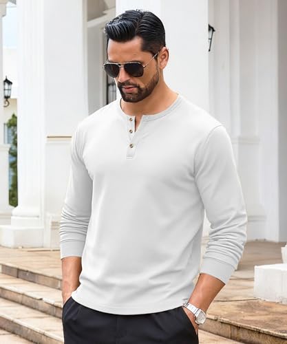 EKLENTSON Men's Long Sleeve Henley Cotton T Shirt Lightweight Pullover Shirt Casual 3 Button Undershirt Solid Basic Tops3