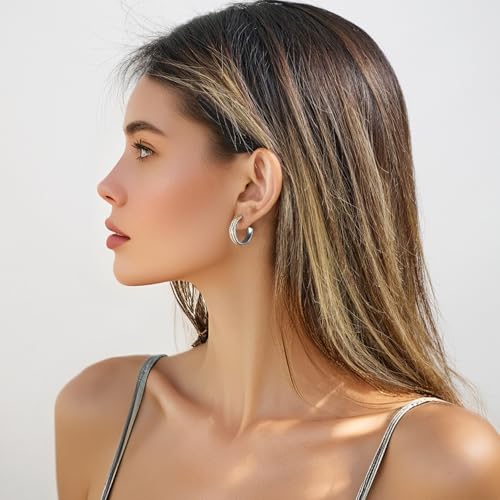 Gold and Silver Mixed Metal Earring Two Tone Studs Earrings for Women Chunky C Hoop Earrings Fashion Jewelry4