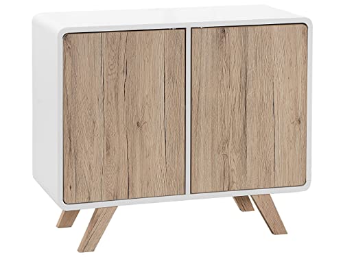 Beliani Aparador Chapado en Madera Clara y Blanco 76 x 90 x 40 cm con Patas de Madera de Pino 2 Puertas Milo